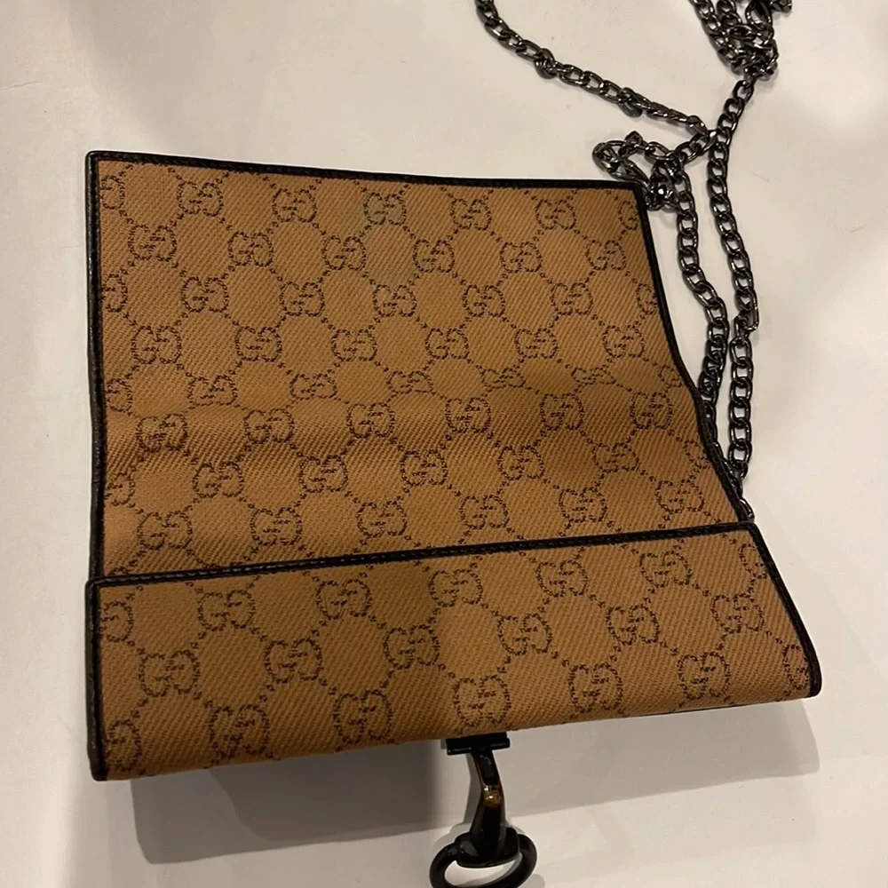 Gucci Authentic vintage Fabric/ Leather long Wallet with generic Chain - Picture 8 of 9